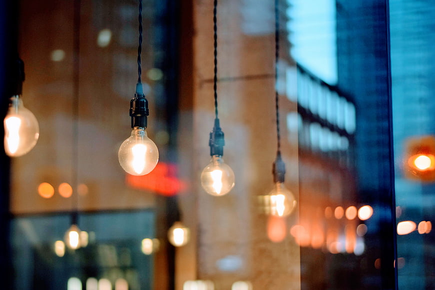 Hanging Edison Light Bulbs with Bokeh Background