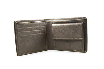 Open Brown Leather Bifold Wallet Interior Product Shot