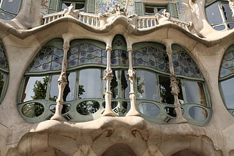 Gaudí Architecture Detail, Stained Glass Windows, Barcelona Facade