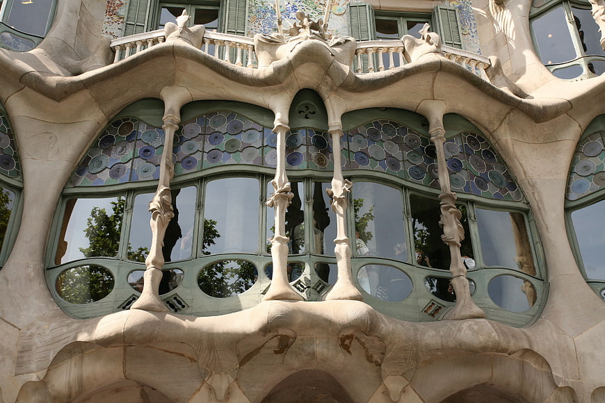 Gaudí Architecture Detail, Stained Glass Windows, Barcelona Facade