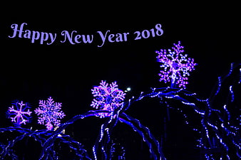 Happy New Year 2018 Text with Blue Snowflake Lights