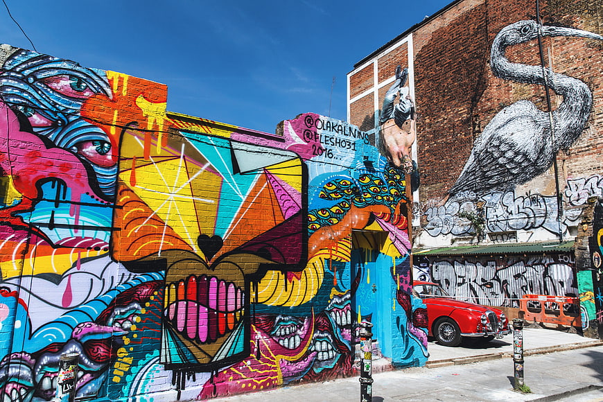 Vibrant Street Art and Graffiti on Brick Walls