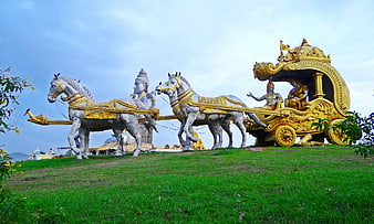 Krishna and Arjuna Chariot Sculpture at Murudeshwar Temple, India