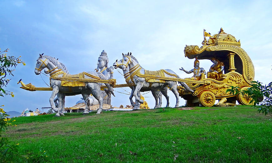 Krishna and Arjuna Chariot Sculpture at Murudeshwar Temple, India