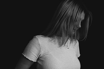 Monochrome Portrait of Woman with Hair Over Face