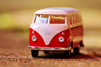 Red and White Vintage VW Camper Van Toy Model