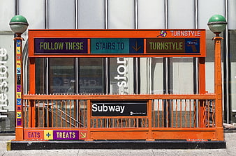 Orange New York City Subway Entrance Sign