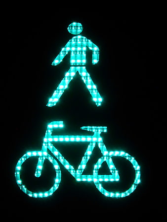 Green LED bicycle traffic signal at night