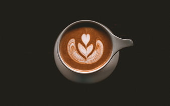 Top View of Cappuccino with Heart Latte Art in White Mug