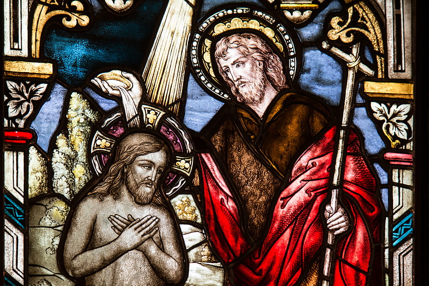 Stained Glass Window Depicting the Baptism of Christ