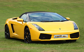 Yellow Lamborghini Gallardo Spyder on Green Grass