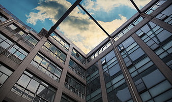 Low Angle View of Modern Office Building Courtyard