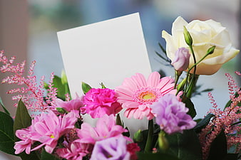 Flower Bouquet with Blank White Card