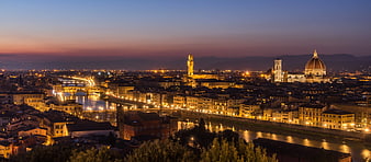 Panoramic Florence Skyline at Dusk with Duomo and Ponte Vecchio