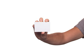 Hand Holding Blank White Business Card on White Background