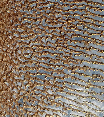 Aerial view of intricate sand dune patterns in Rub' al Khali desert