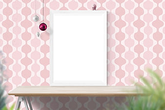 White Poster Frame Mockup on Pink Patterned Wall