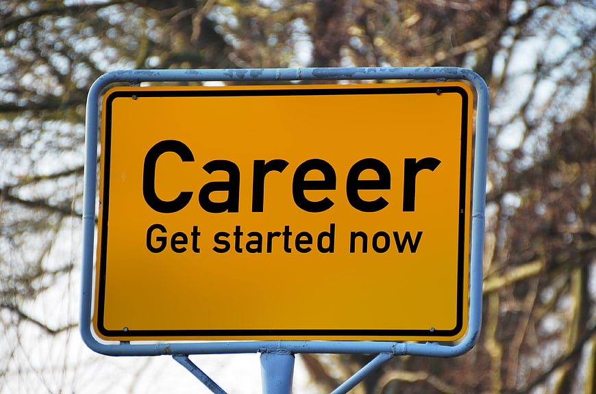 Yellow Career Sign with Get Started Now Text