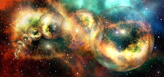 Abstract multiverse spheres with nebula textures in deep space