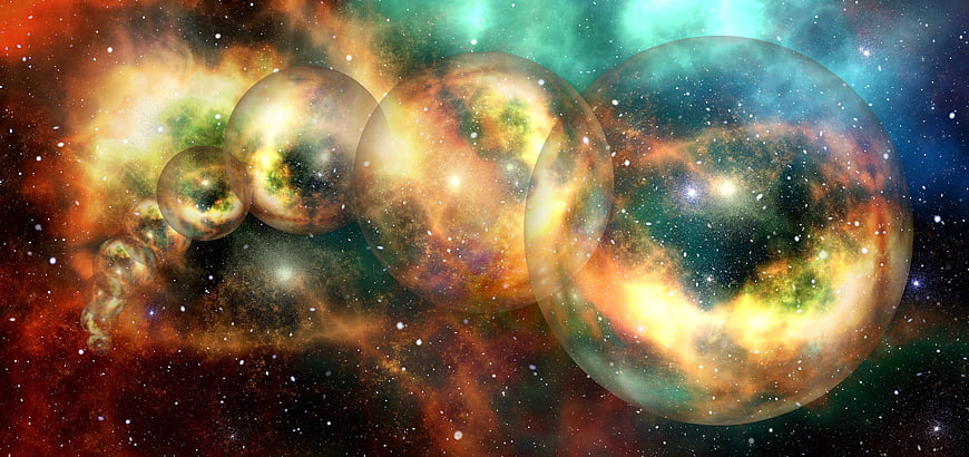 Abstract multiverse spheres with nebula textures in deep space