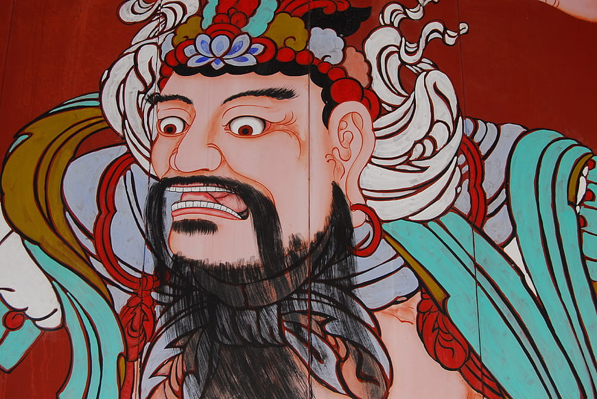Traditional Asian Temple Guardian Deity Painting