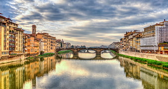 Ponte Vecchio Bridge and Arno River in Florence, Italy
