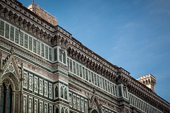 Low angle view of Florence Cathedral facade details