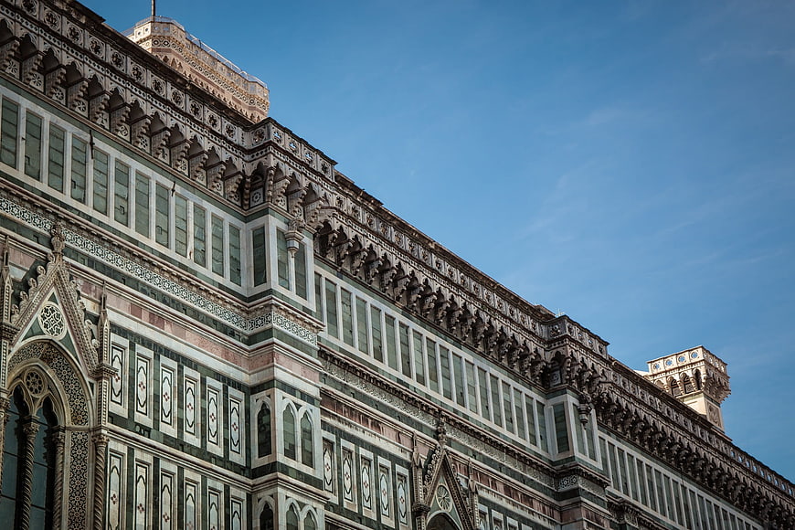 Low angle view of Florence Cathedral facade details