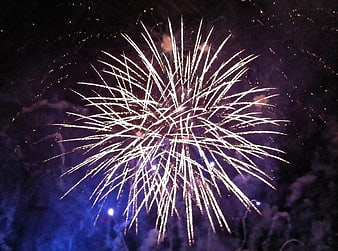 Bright white fireworks exploding in the night sky