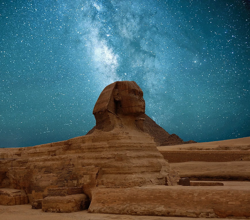 Great Sphinx of Giza Under Milky Way Starry Night Sky