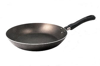 Black Non-Stick Frying Pan With Long Handle On White Background