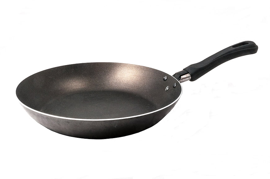 Black Non-Stick Frying Pan With Long Handle On White Background
