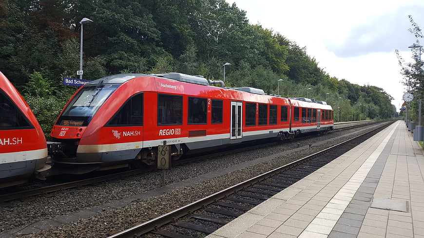 Red Regional Train at German Railway Station Platform
