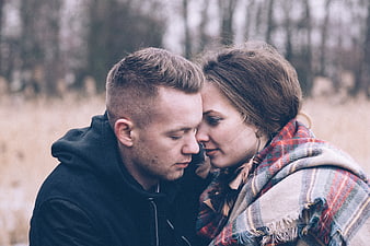Intimate Portrait of Romantic Couple in Plaid Scarf