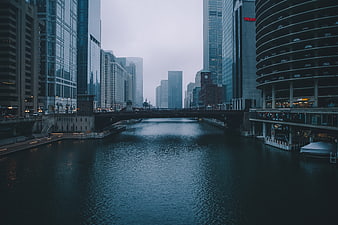 Chicago River Cityscape at Dusk with Skyscrapers