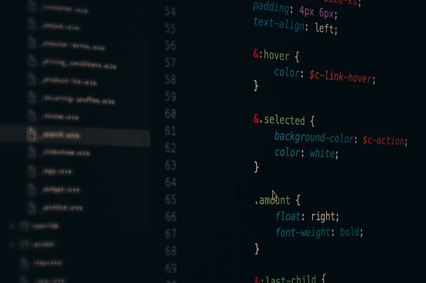 Close-up of CSS code on dark screen