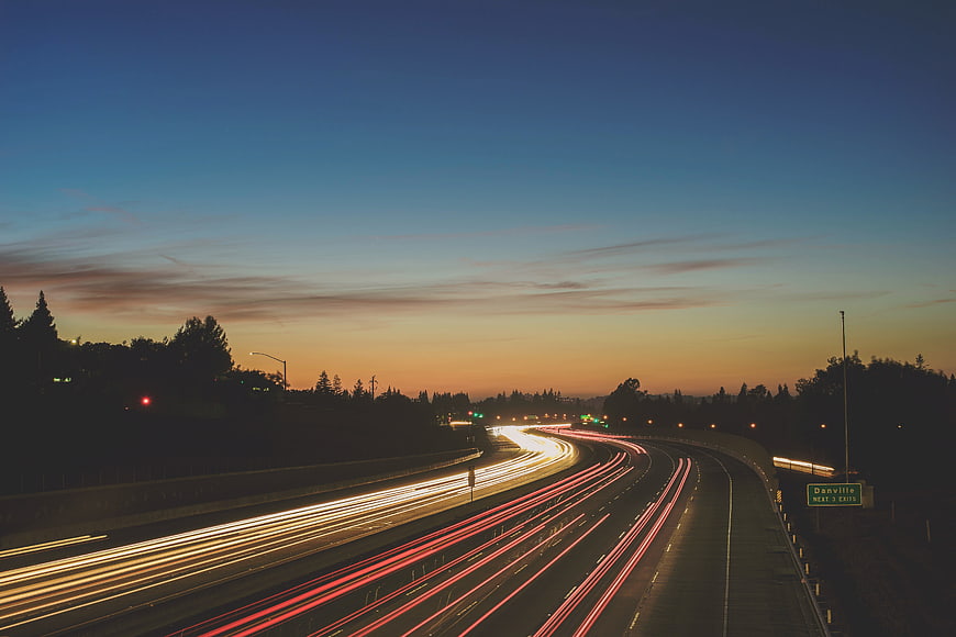 Long Exposure Highway Traffic Light Trails at Sunset