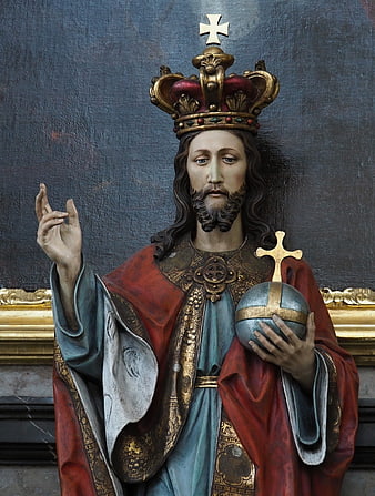 Christ the King Religious Statue with Crown and Globe