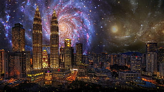 Petronas Twin Towers Kuala Lumpur with Galaxy Sky