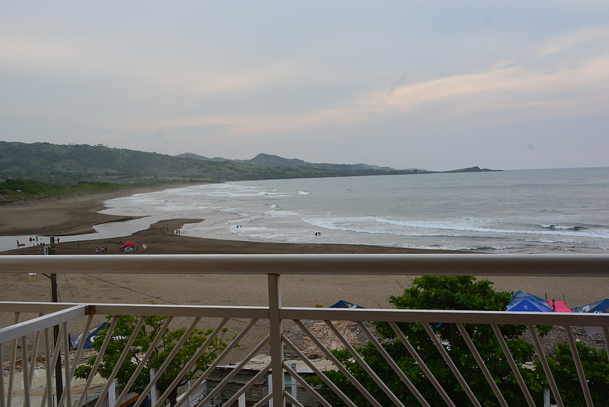 Beach view from balcony railing in Montepio, Veracruz