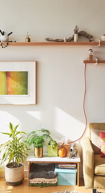 Cozy Living Room Corner with Plants and Decor