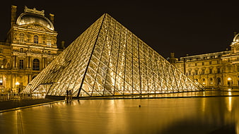 Louvre Pyramid at Night in Paris, France