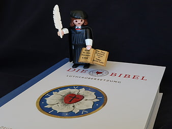 Playmobil Martin Luther Figure Holding Quill on Luther Bible