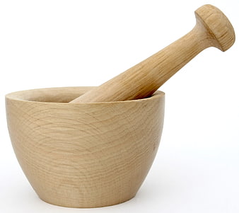 Wooden Mortar and Pestle on White Background