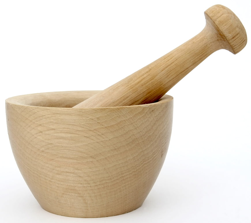 Wooden Mortar and Pestle on White Background