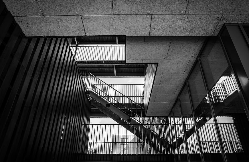 Modern black and white architectural staircase interior