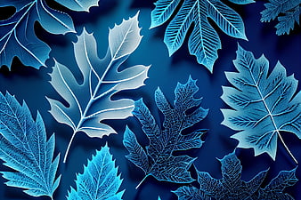 Blue Monochrome Leaves Pattern Background