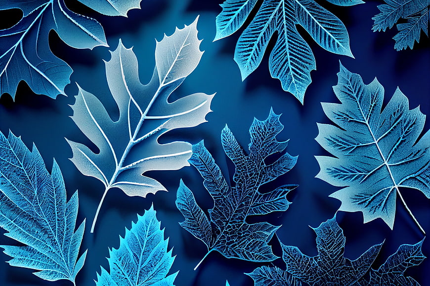 Blue Monochrome Leaves Pattern Background