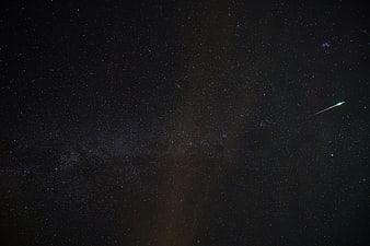 Green Meteor Streaking Across Starry Night Sky With Milky Way