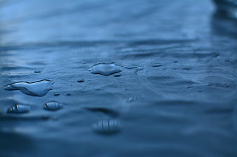 Close-up of water droplets on a wet blue surface